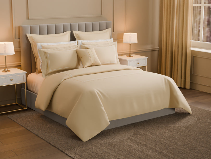 Spaces Luxury Aurora 100% Cotton Double Duvet Cover, 800 TC, Embroidered, Beige