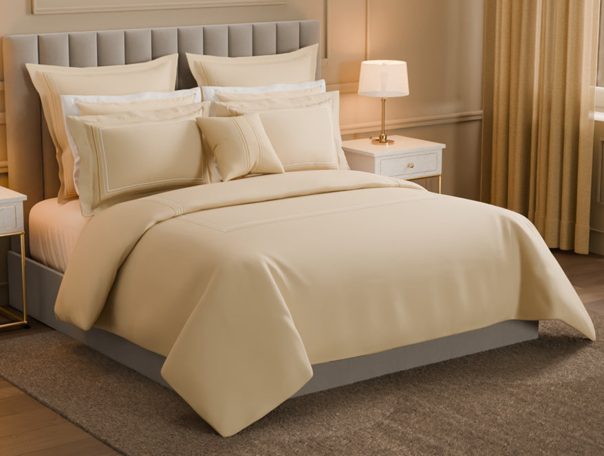 Spaces Luxury Aurora 100% Cotton Double Duvet Cover, 800 TC, Embroidered, Beige