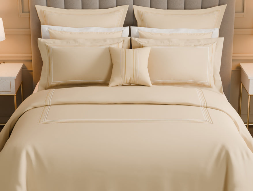 Spaces Luxury Aurora 100% Cotton Double Duvet Cover, 800 TC, Embroidered, Beige