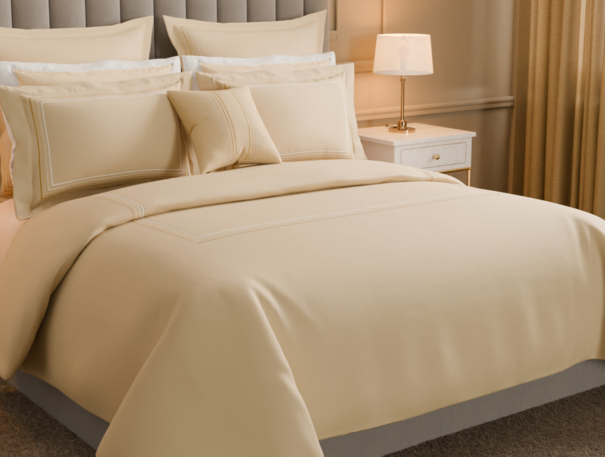 Spaces Luxury Aurora 100% Cotton Double Duvet Cover, 800 TC, Embroidered, Beige