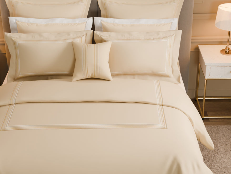 Spaces Luxury Aurora 100% Cotton Double Duvet Cover, 800 TC, Embroidered, Beige