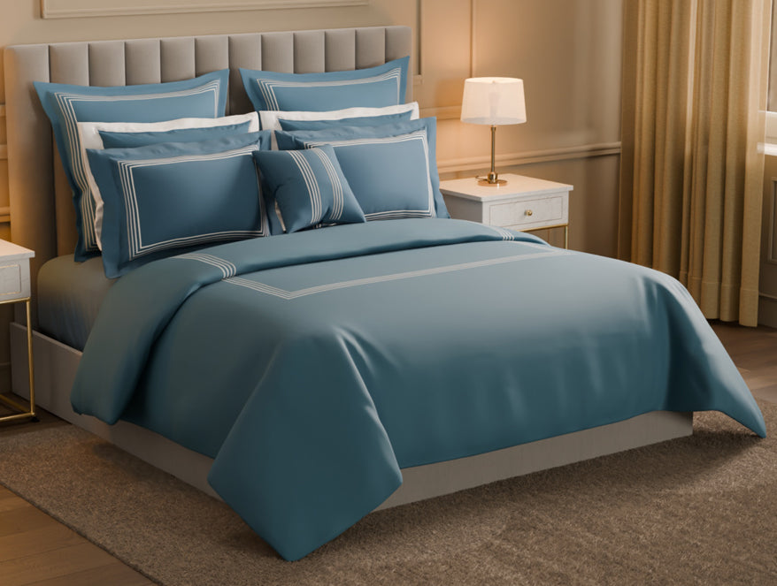 Spaces Luxury Aurora 100% Cotton Double Duvet Cover, 800 TC, Embroidered, Dark Blue
