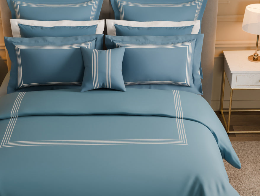 Spaces Luxury Aurora 100% Cotton Double Duvet Cover, 800 TC, Embroidered, Dark Blue