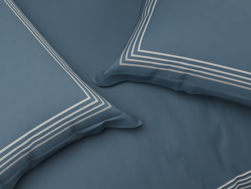 Spaces Luxury Aurora 100% Cotton Double Duvet Cover, 800 TC, Embroidered, Dark Blue