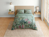 Spaces Natures Abode 100% Cotton 180 TC Percale Floral Premium Large Bedsheet with 4 Pillow Covers, Light Aqua