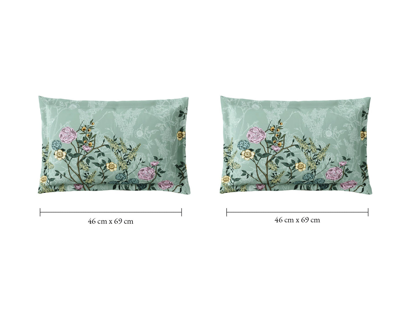 Spaces Natures Abode 100% Cotton 180 TC Percale Floral Premium Large Bedsheet with 4 Pillow Covers, Light Aqua