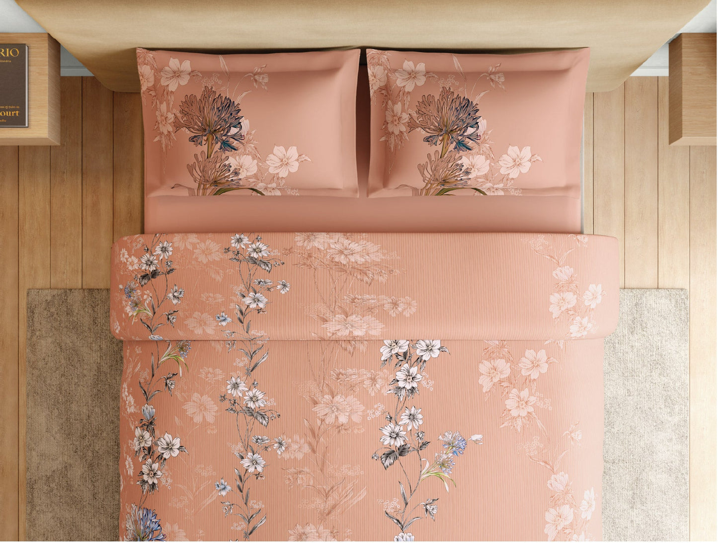 Spaces Natures Abode 100% Cotton 180 TC Percale Floral Premium Large Bedsheet with 4 Pillow Covers, Peach