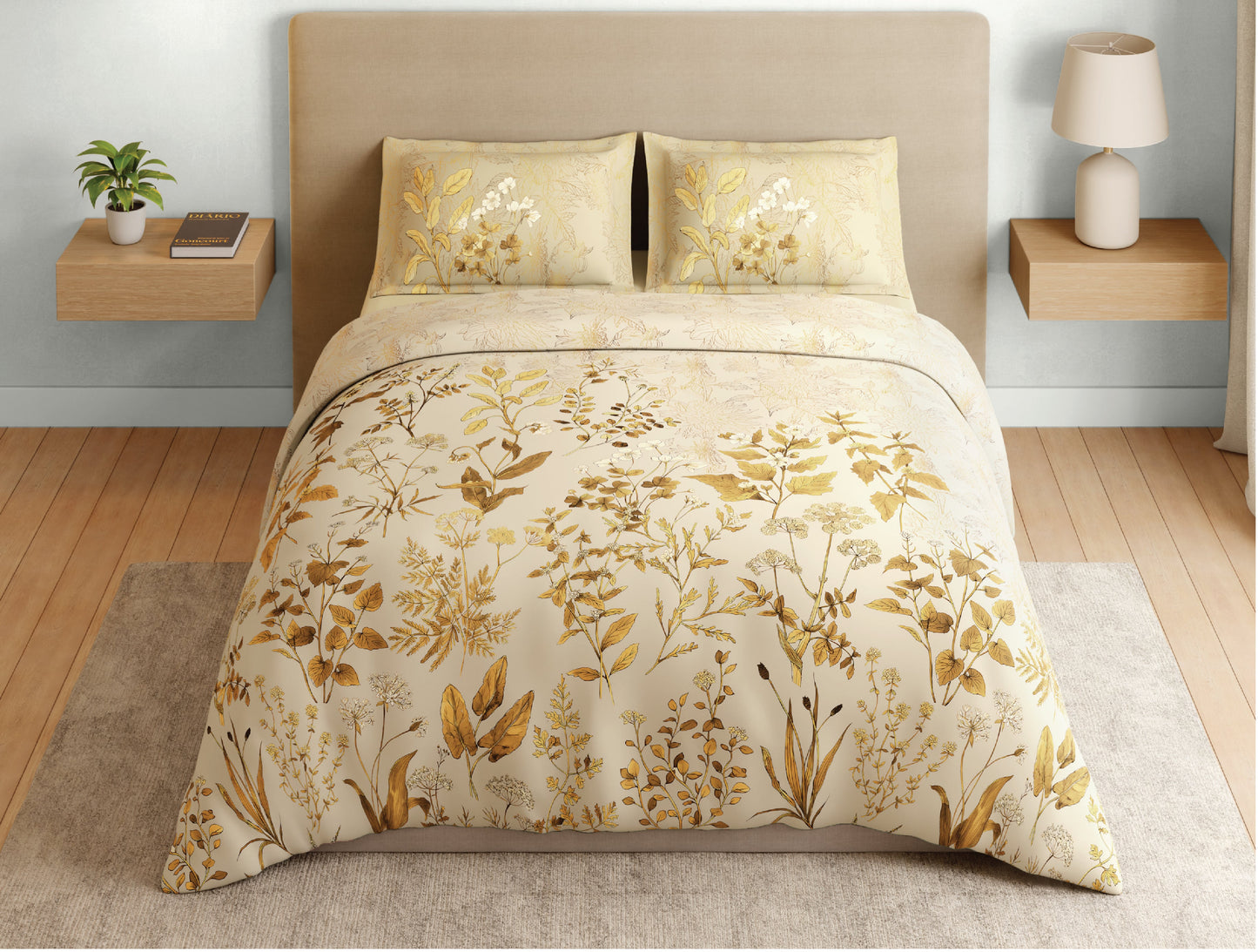 Spaces Natures Abode Permium Large Bedsheet with 4 Pillow Covers, Light Coral