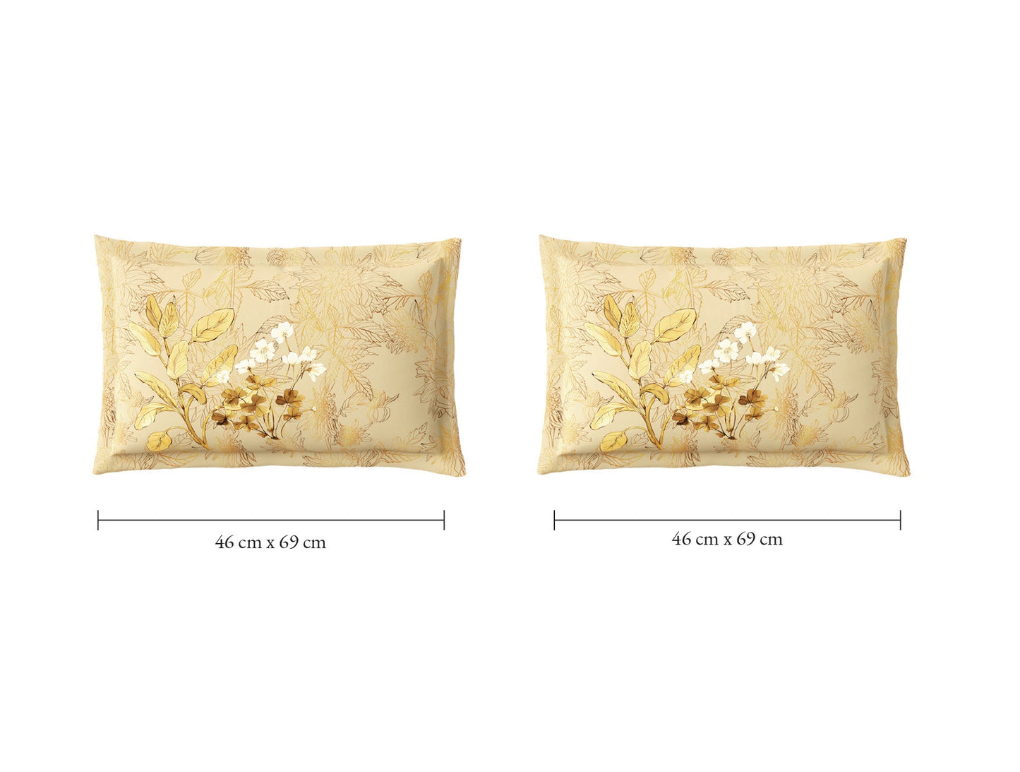 Spaces Natures Abode 100% Cotton 180 TC Percale Floral Premium Large Bedsheet with 4 Pillow Covers, Light Yellow