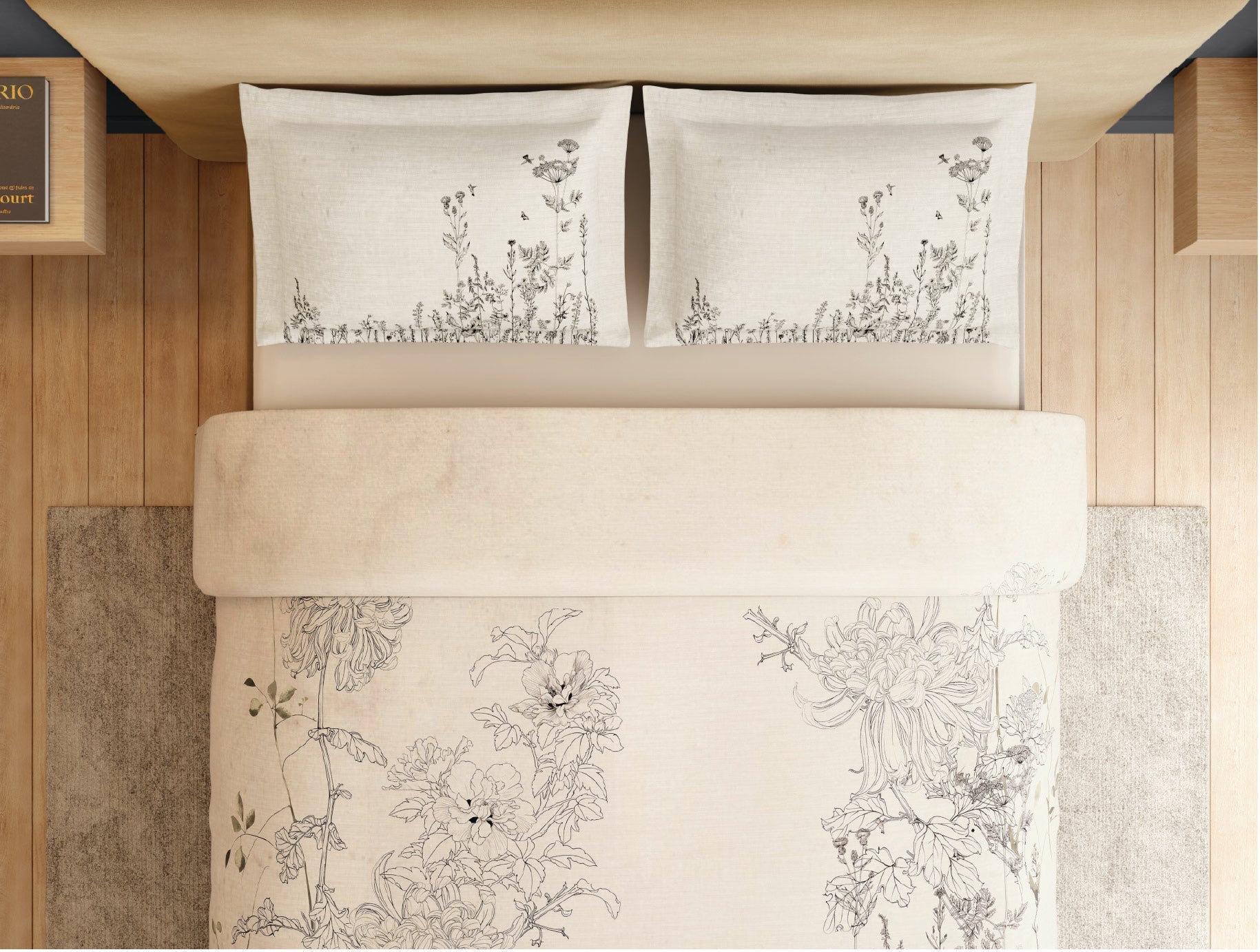 Spaces Natures Abode 100% Cotton 180 TC Percale Floral Premium Large Bedsheet with 4 Pillow Covers, Cream