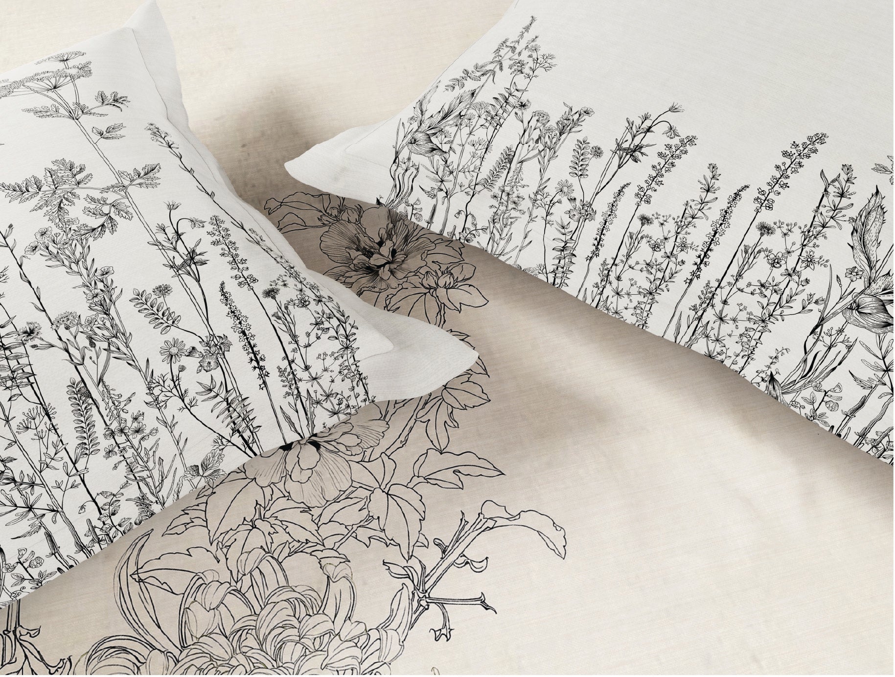 Spaces Natures Abode 100% Cotton 180 TC Percale Floral Premium Large Bedsheet with 4 Pillow Covers, Cream