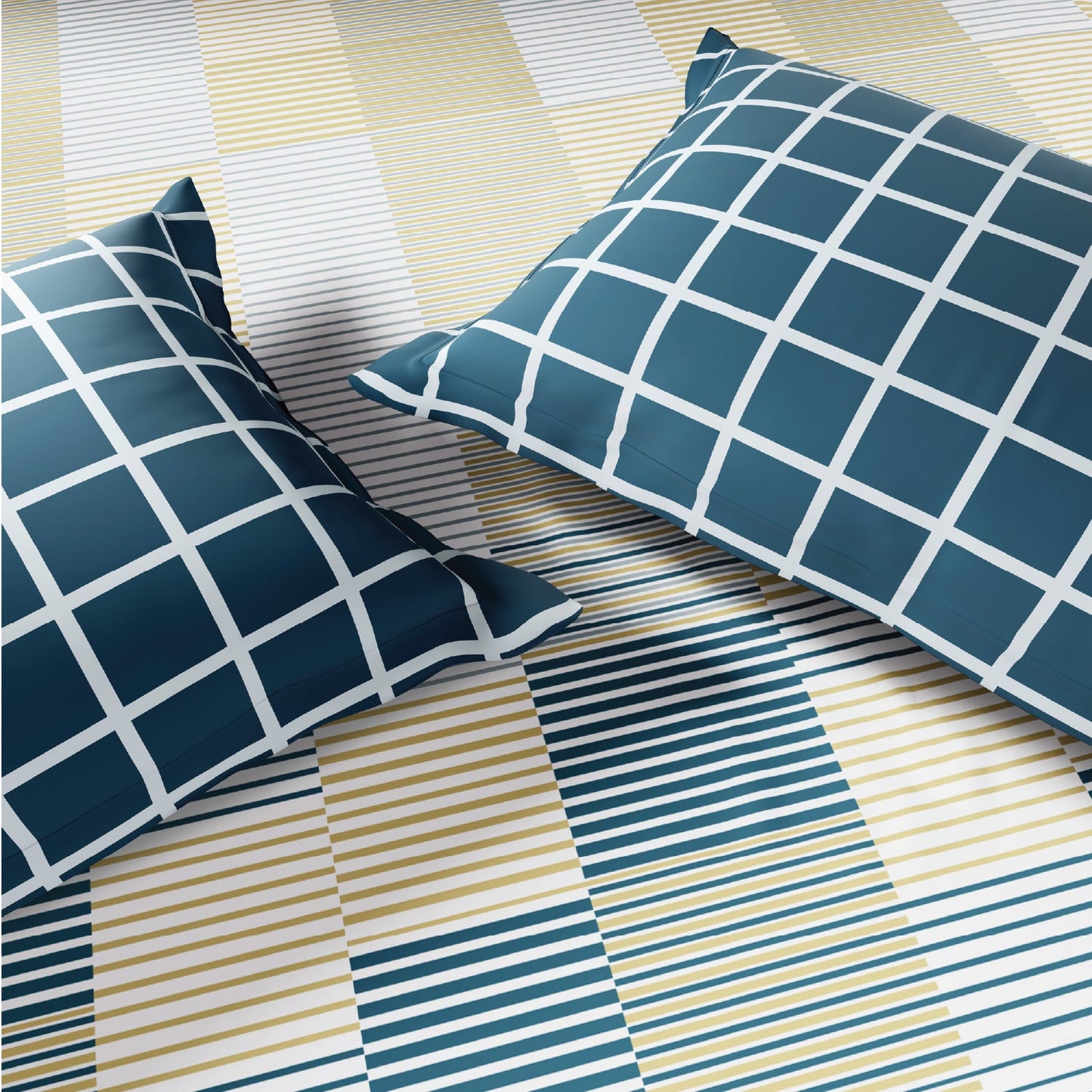 Spaces Fiora 100% Cotton 144 TC Percale Geometric Premium Bedding Set,Blue