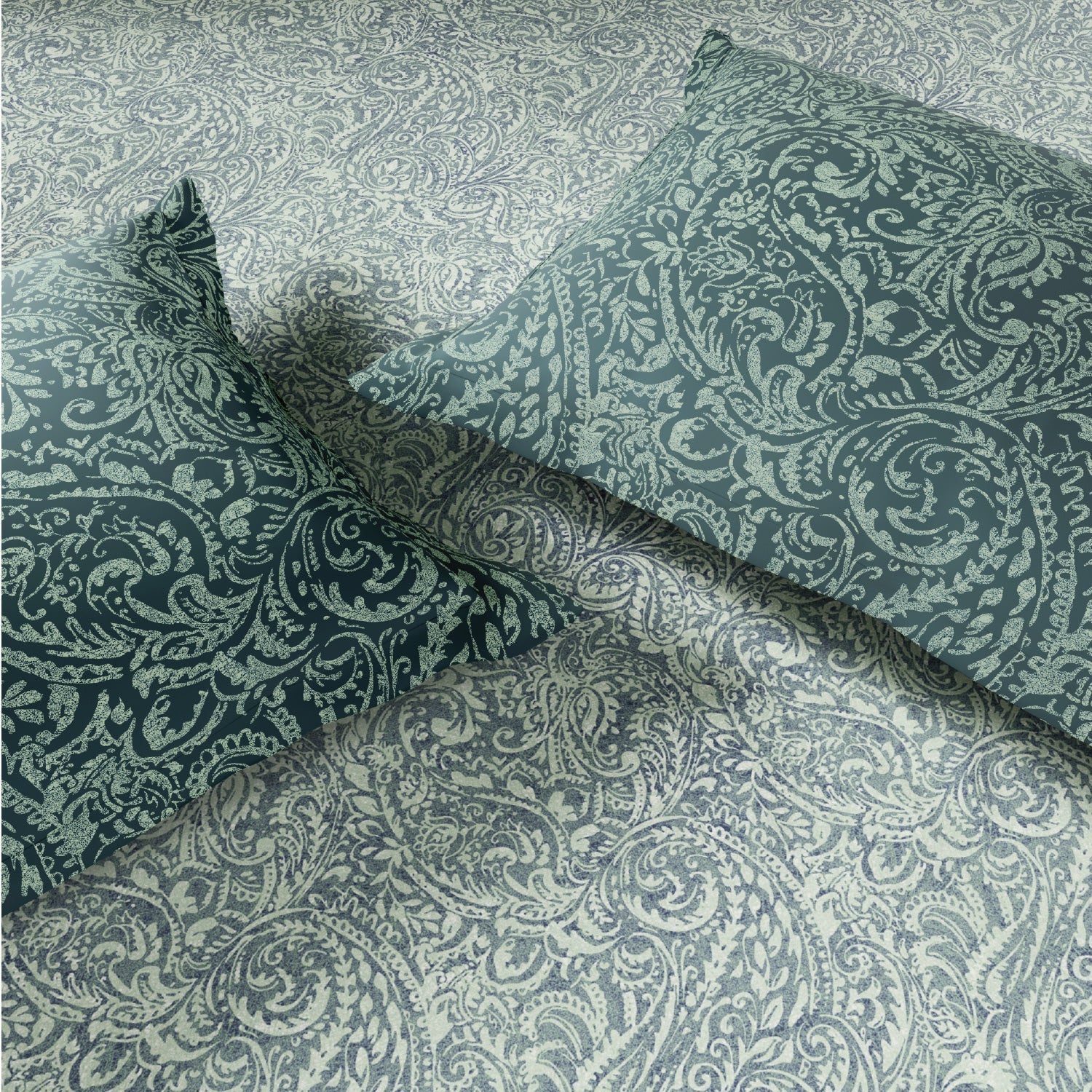 Spaces Fiora 100% Cotton 144 TC Percale Floral Premium Bedding Set, Light Blue