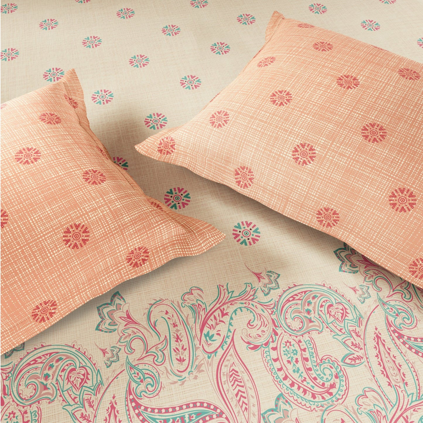 Spaces Fiora 100% Cotton 144 TC Percale Ornate Premium Bedding Set, Light Yellow