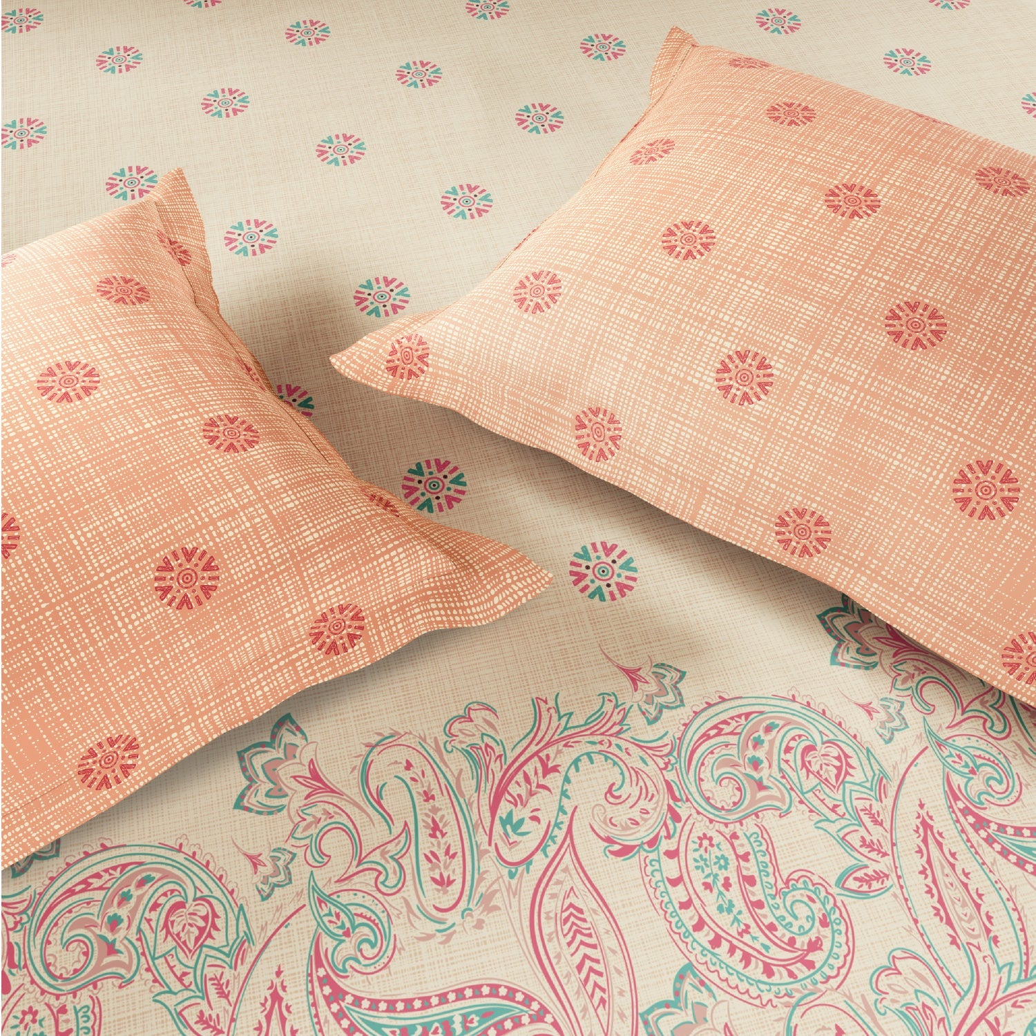 Spaces Fiora 100% Cotton 144 TC Percale Ornate Premium Bedding Set, Light Yellow
