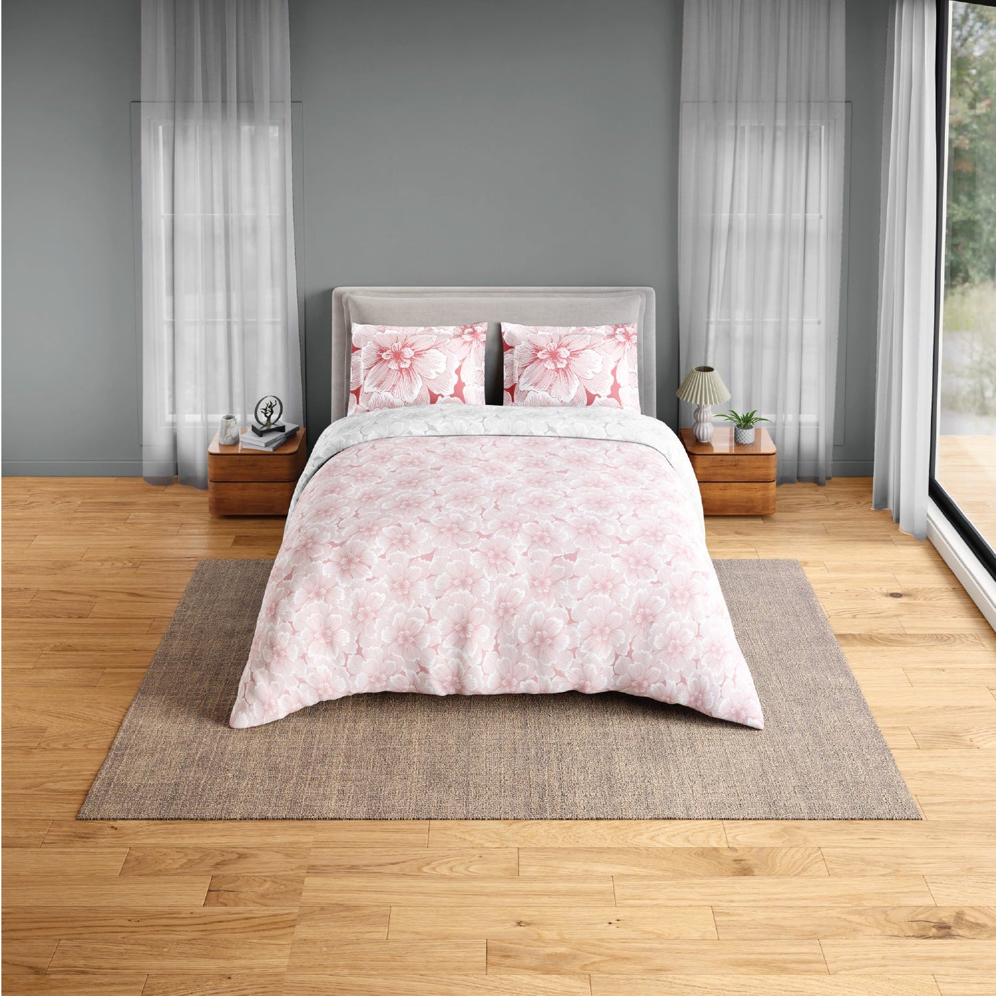 Spaces Fiora 100% Cotton 144 TC Percale Floral Premium Bedding Set, Blush