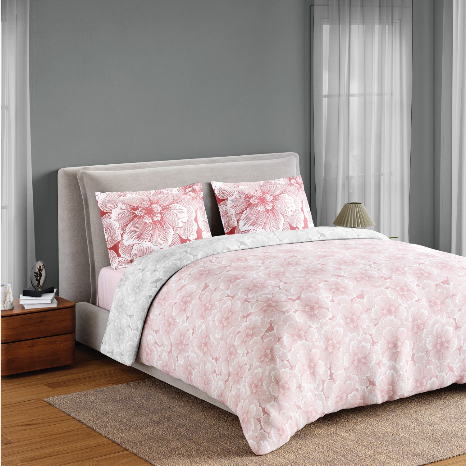 Spaces Fiora 100% Cotton 144 TC Percale Floral Premium Bedding Set, Blush