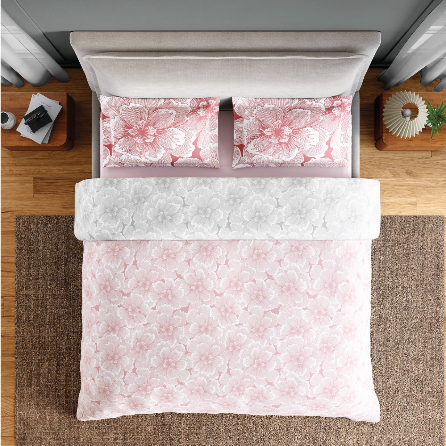 Spaces Fiora 100% Cotton 144 TC Percale Floral Premium Bedding Set, Blush