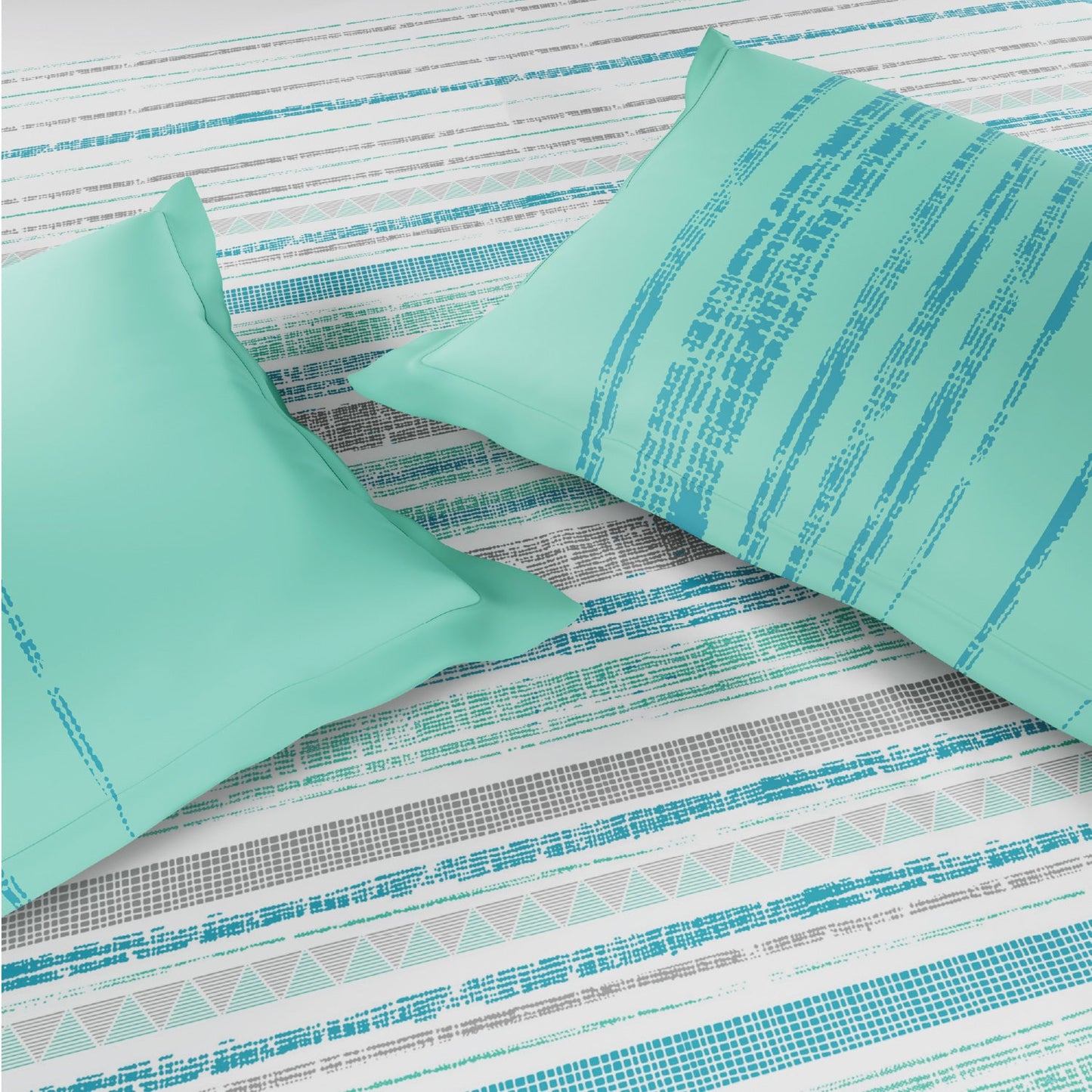 Spaces Fiora 100% Cotton 144 TC Percale Geometric Premium Bedding Set, Aqua