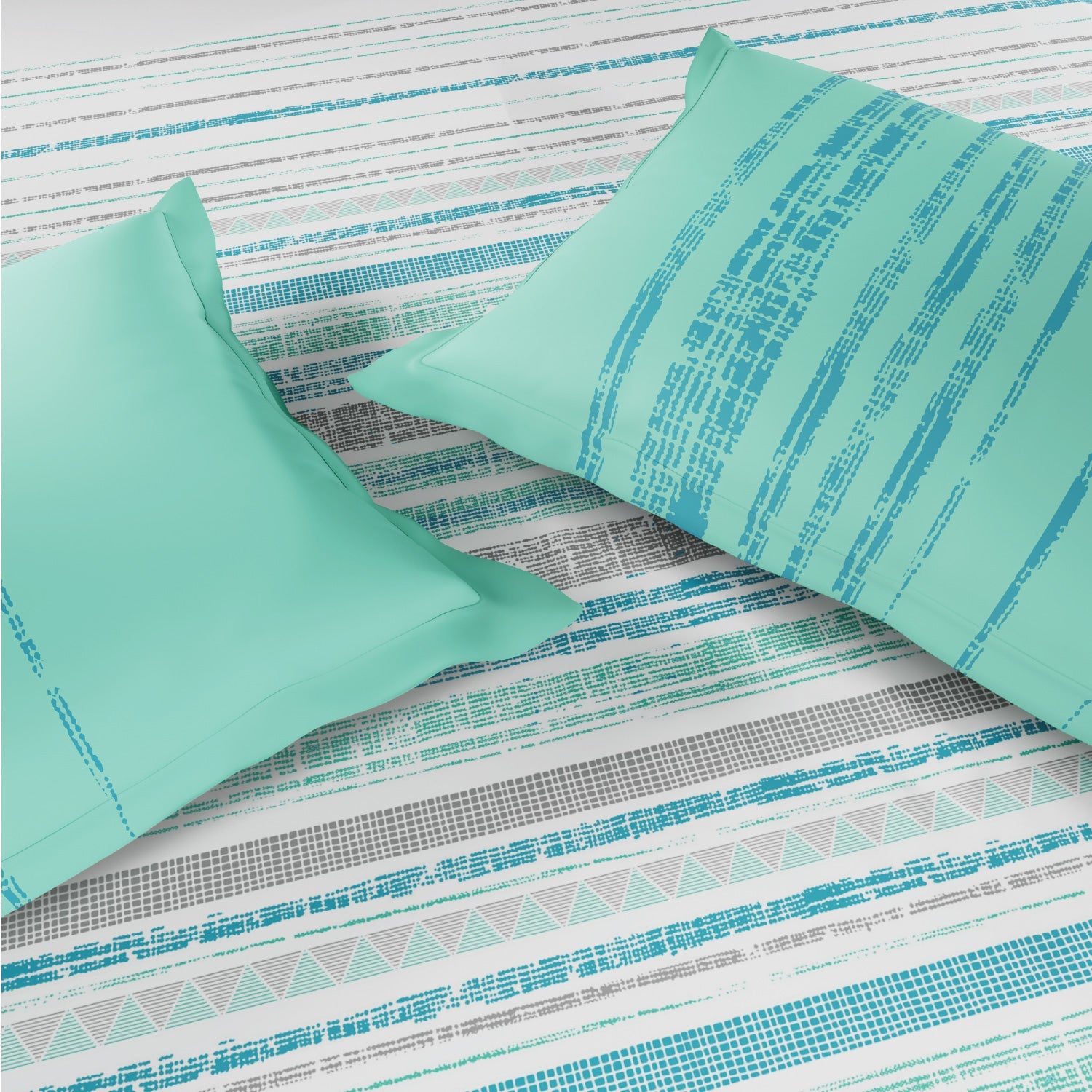 Spaces Fiora 100% Cotton 144 TC Percale Geometric Premium Bedding Set, Aqua