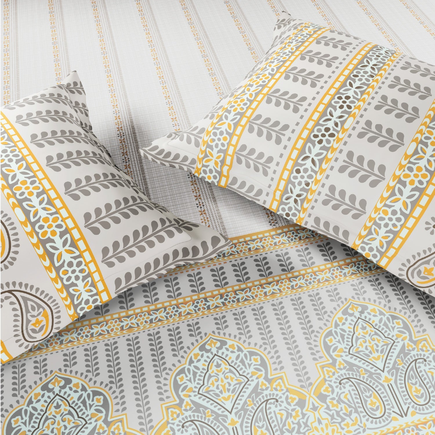Spaces Fiora 100% Cotton 144 TC Percale Ornate Premium Bedding Set, Light Grey