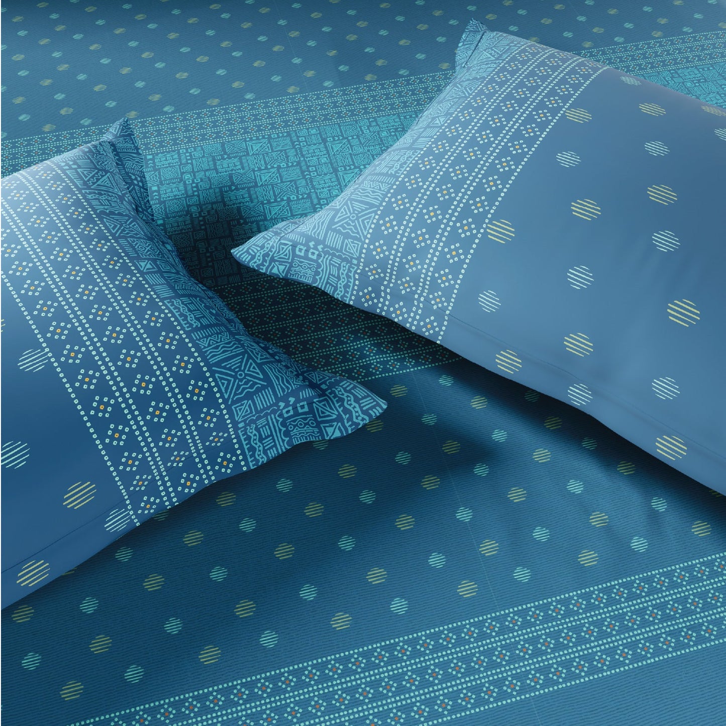 Spaces Fiora 100% Cotton 144 TC Percale Ornate Premium Bedding Set, Blue