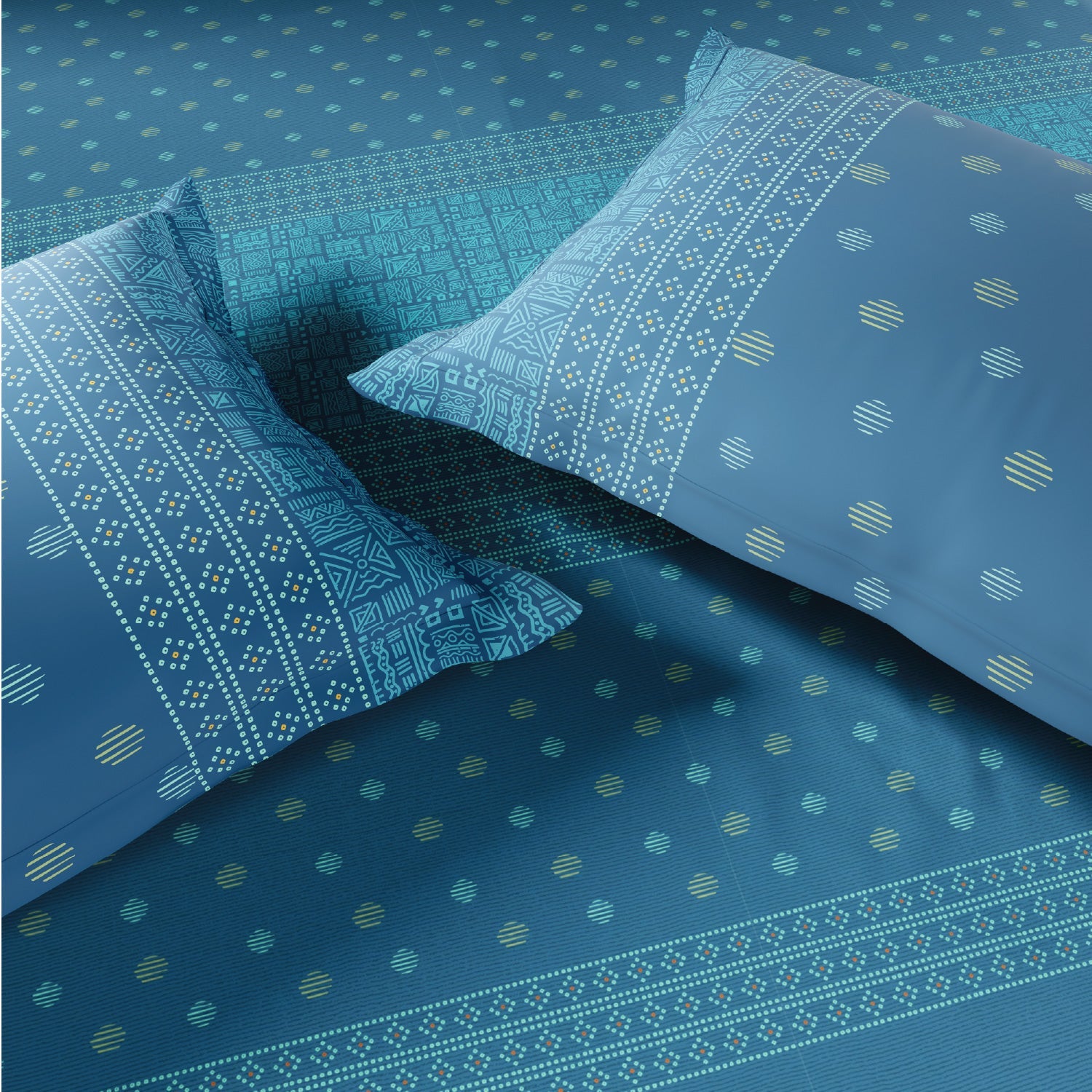 Spaces Fiora 100% Cotton 144 TC Percale Ornate Premium Bedding Set, Blue