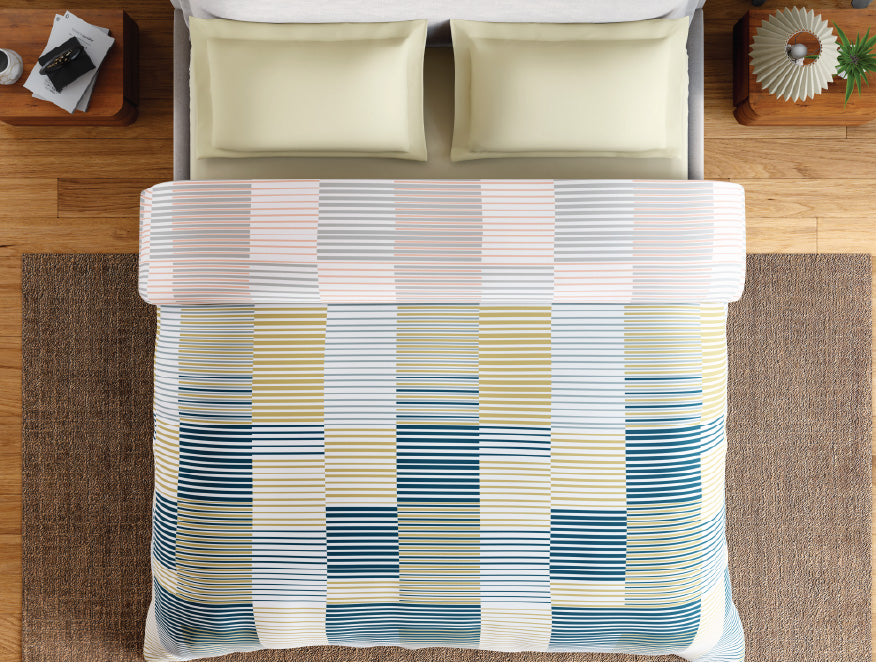 Spaces Fiora 100% Cotton 144 TC Percale Geometric Premium Double Duvet Cover, Light Yellow