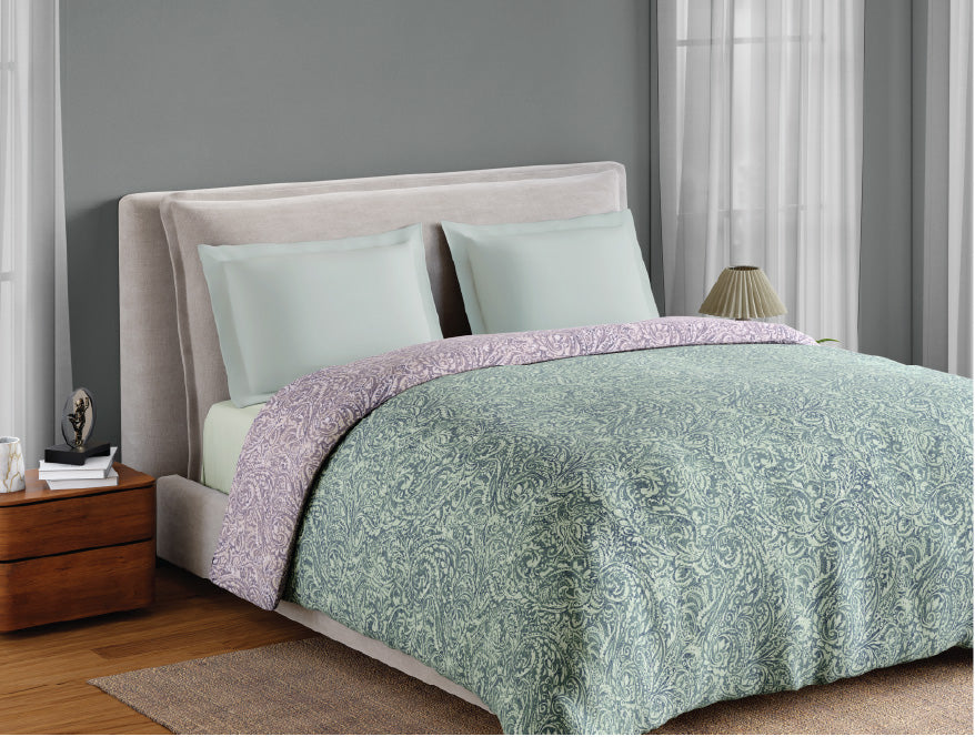Spaces Fiora 100% Cotton 144 TC Percale Floral Premium Double Duvet Cover, Light Blue
