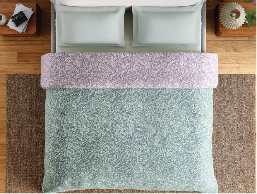 Spaces Fiora 100% Cotton 144 TC Percale Floral Premium Double Duvet Cover, Light Blue