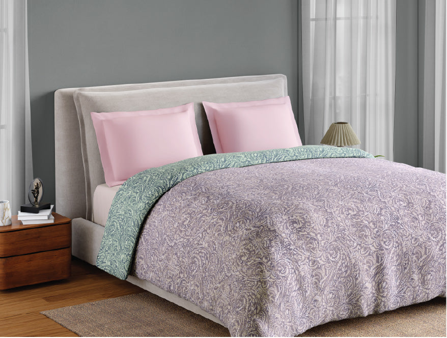 Spaces Fiora 100% Cotton 144 TC Percale Floral Premium Double Duvet Cover, Light Violet