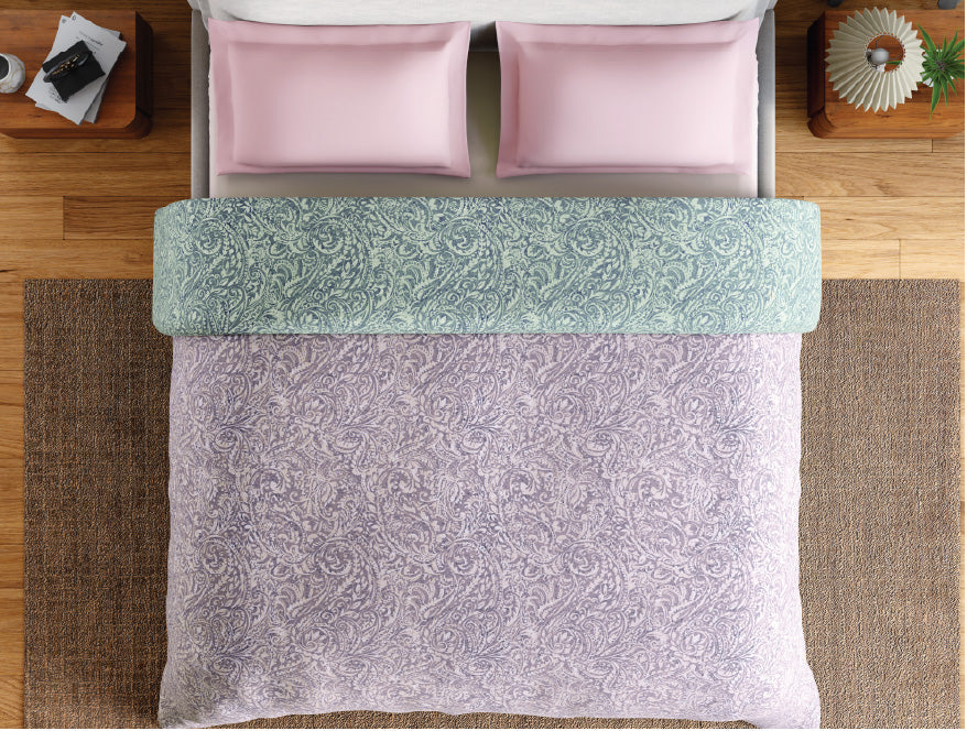 Spaces Fiora 100% Cotton 144 TC Percale Floral Premium Double Duvet Cover, Light Violet