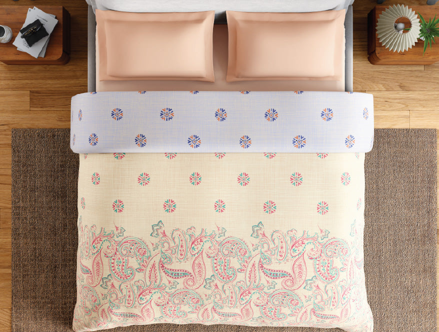 Spaces Fiora 100% Cotton 144 TC Percale Ornate Permium Double Duvet Cover, Light Yellow