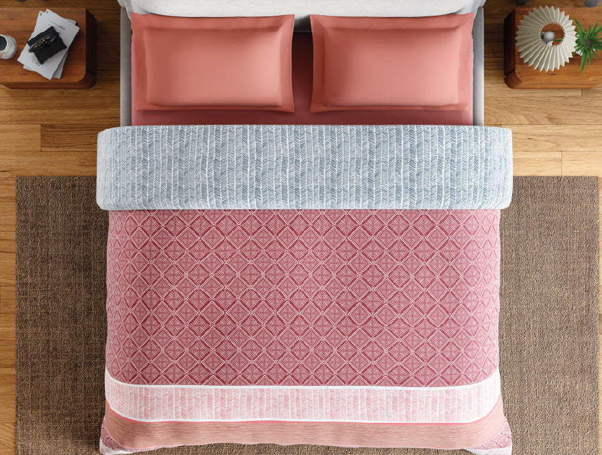 Spaces Fiora 100% Cotton 144 TC Percale Geometric Premium Double Duvet Cover, Dark Red