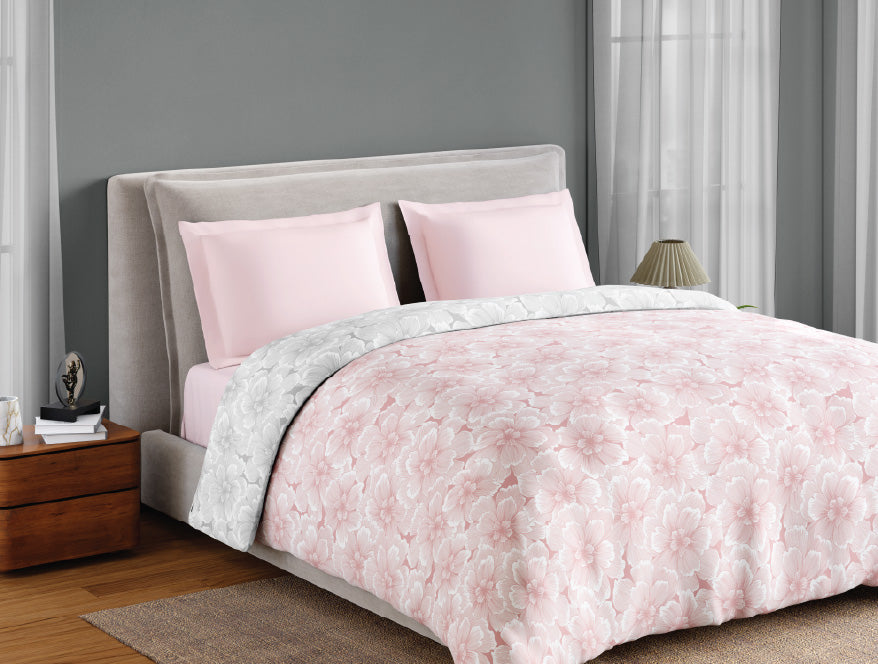 Spaces Fiora 100% Cotton 144 TC Percale Floral Premium Double Duvet Cover, Blush