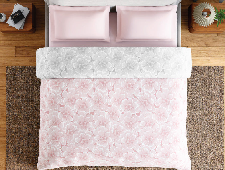 Spaces Fiora 100% Cotton 144 TC Percale Floral Premium Double Duvet Cover, Blush