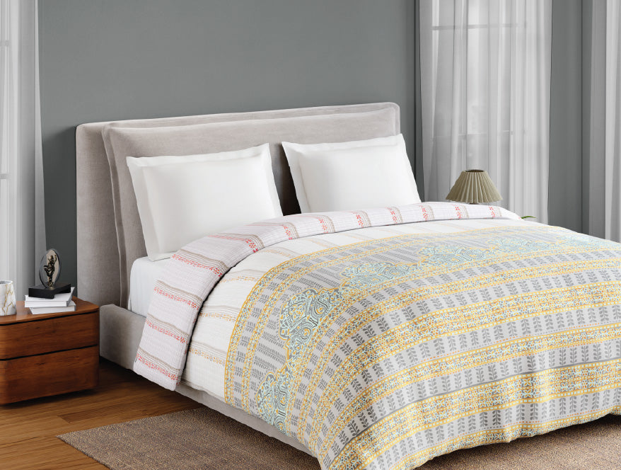 Spaces Fiora 100% Cotton 144 TC Percale Ornate Premium Double Duvet Cover, Light Grey