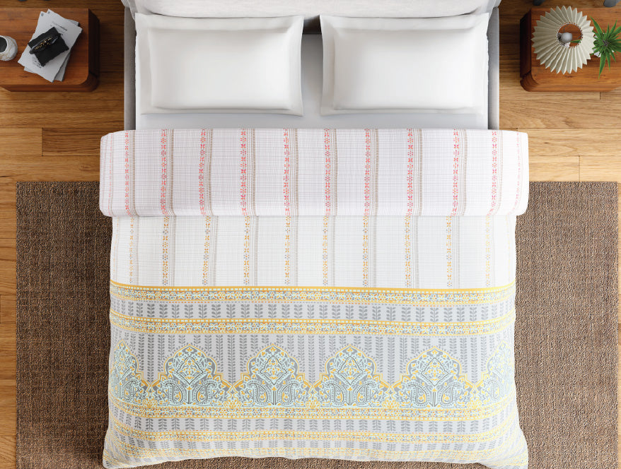 Spaces Fiora 100% Cotton 144 TC Percale Ornate Premium Double Duvet Cover, Light Grey