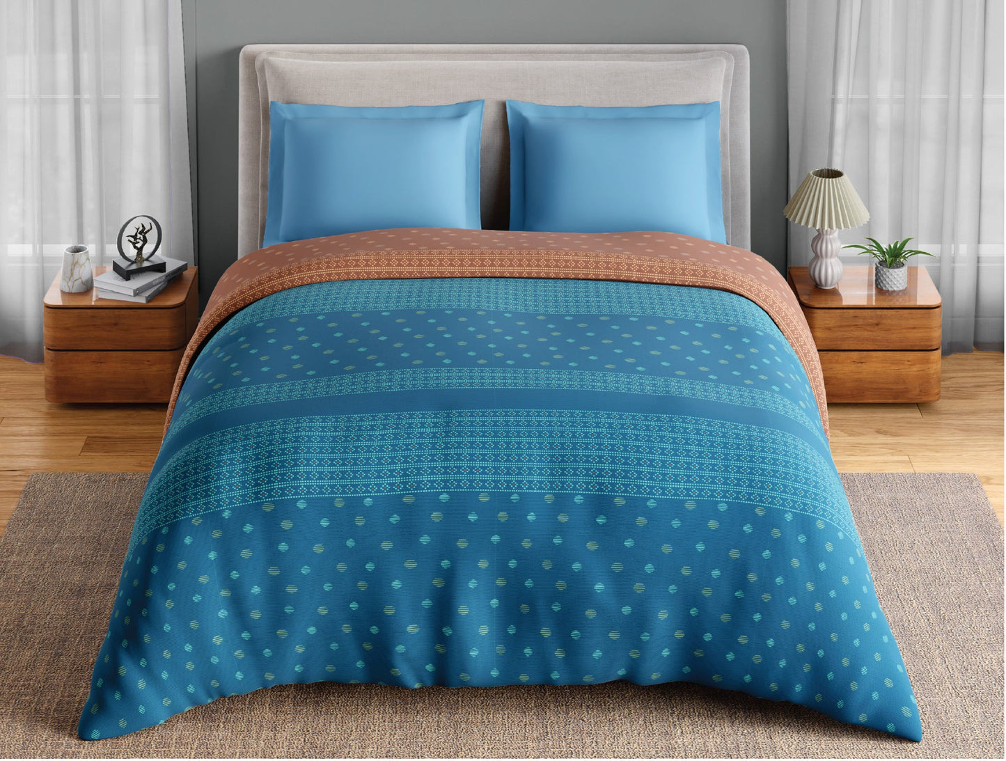 Spaces Fiora 100% Cotton 144 TC Percale Ornate Premium Double Duvet Cover, Blue