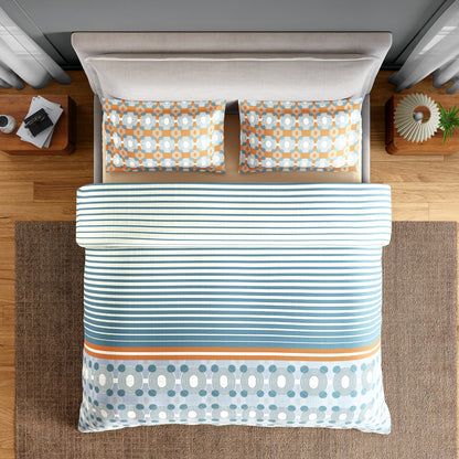 Spaces Neo Paradox 100% Cotton 152 TC Percale Geometric Large Bedsheet with 2 Pillow Covers, Light Teal