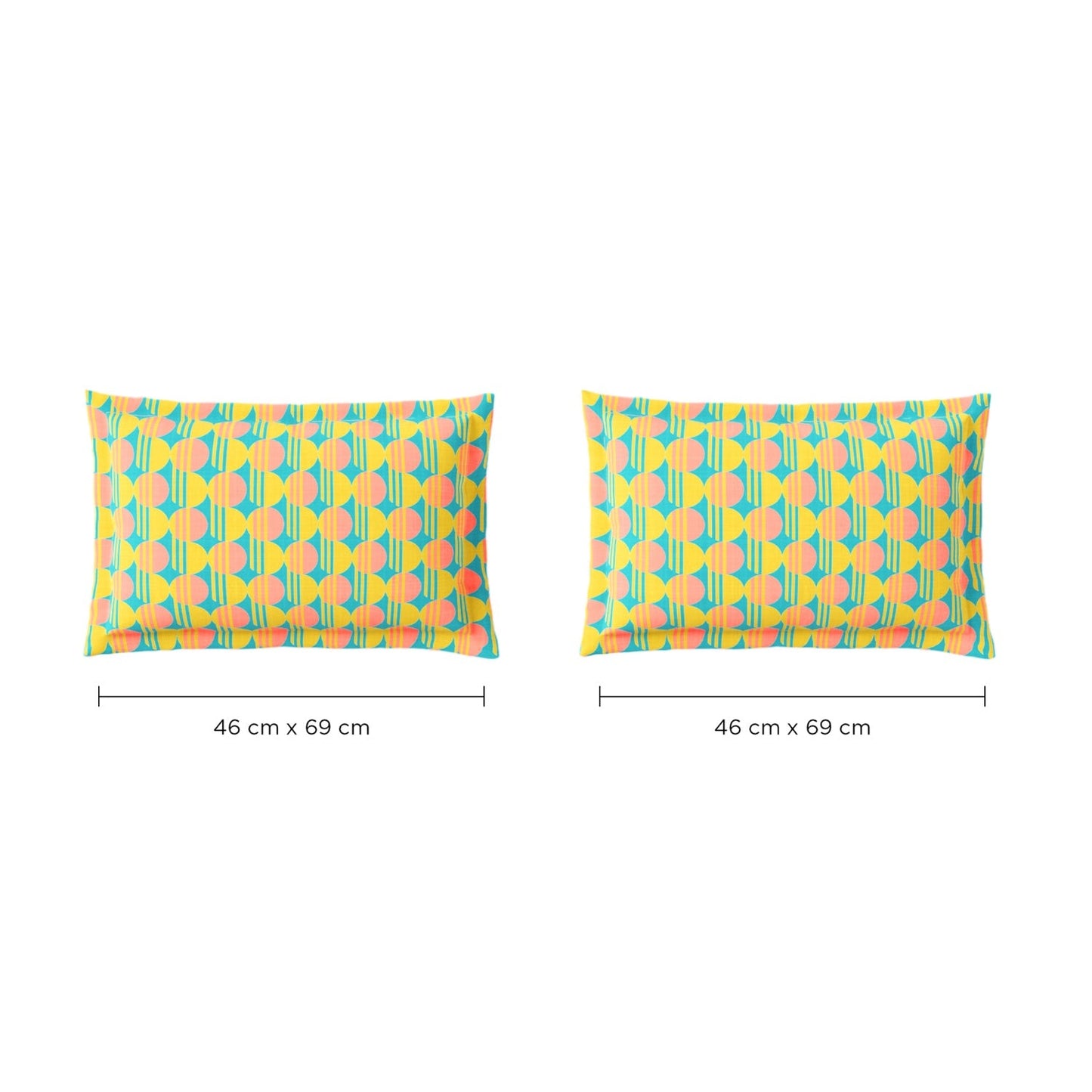 Spaces Neo Paradox 100% Cotton 152 TC Percale Geometric Large Bedsheet with 2 Pillow Covers, Coral