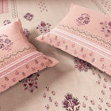 Spaces Neo Chaap 100% Cotton 152 TC Percale Floral Large Bedsheet with 2 Pillow Covers, Light Blush