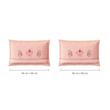 Spaces Neo Chaap 100% Cotton 152 TC Percale Floral Large Bedsheet with 2 Pillow Covers, Light Blush