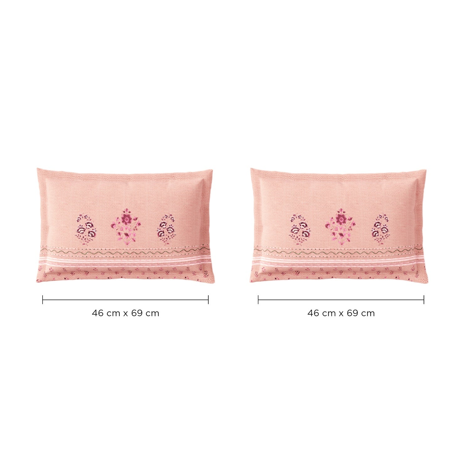 Spaces Neo Chaap 100% Cotton 152 TC Percale Floral Large Bedsheet with 2 Pillow Covers, Light Blush
