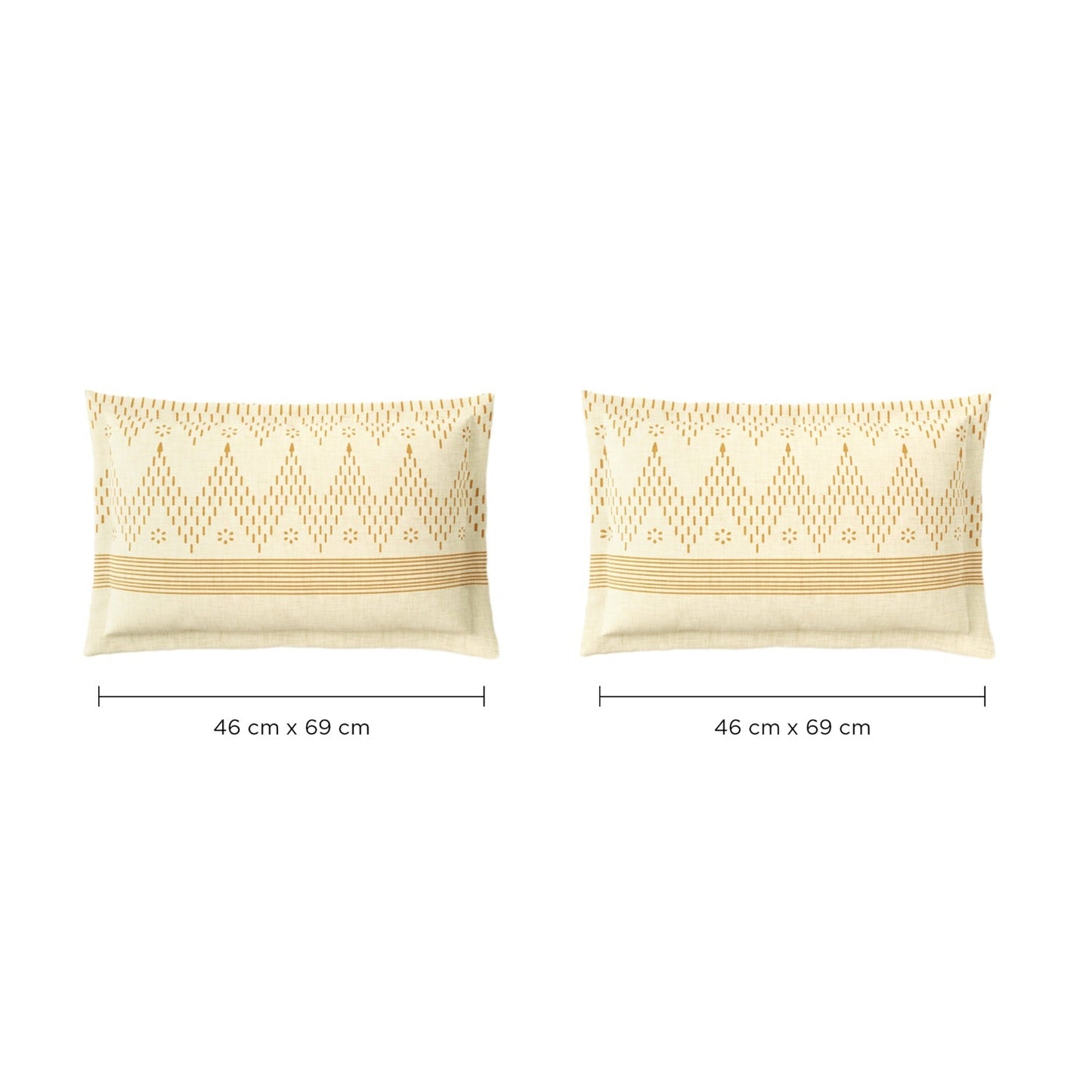 Spaces Neo Chaap 100% Cotton 152 TC Percale Geometric Large Bedsheet with 2 Pillow Covers, Yellow