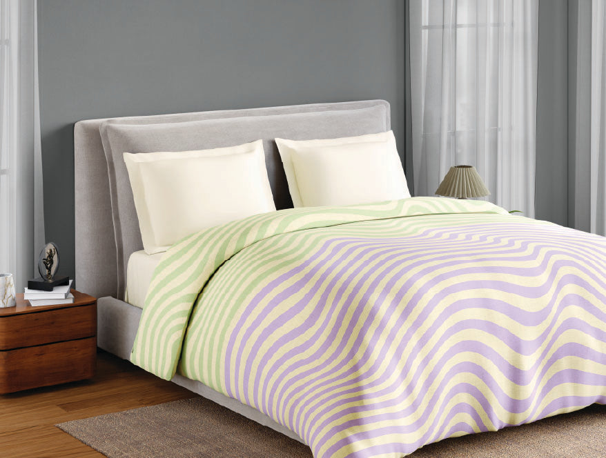 Spaces Neo Paradox 100% Cotton 152 TC Percale Geometric Permium Double Blanket Quilt, Light Green