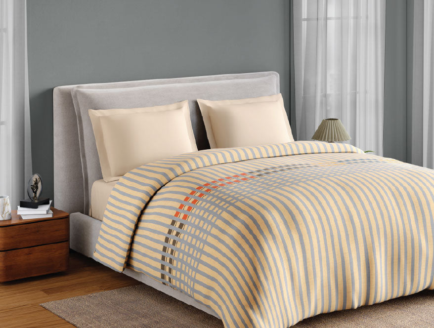 Spaces Neo Paradox 100% Cotton 152 TC Percale Geometric Premium Double Blanket Quilt, Light Yellow