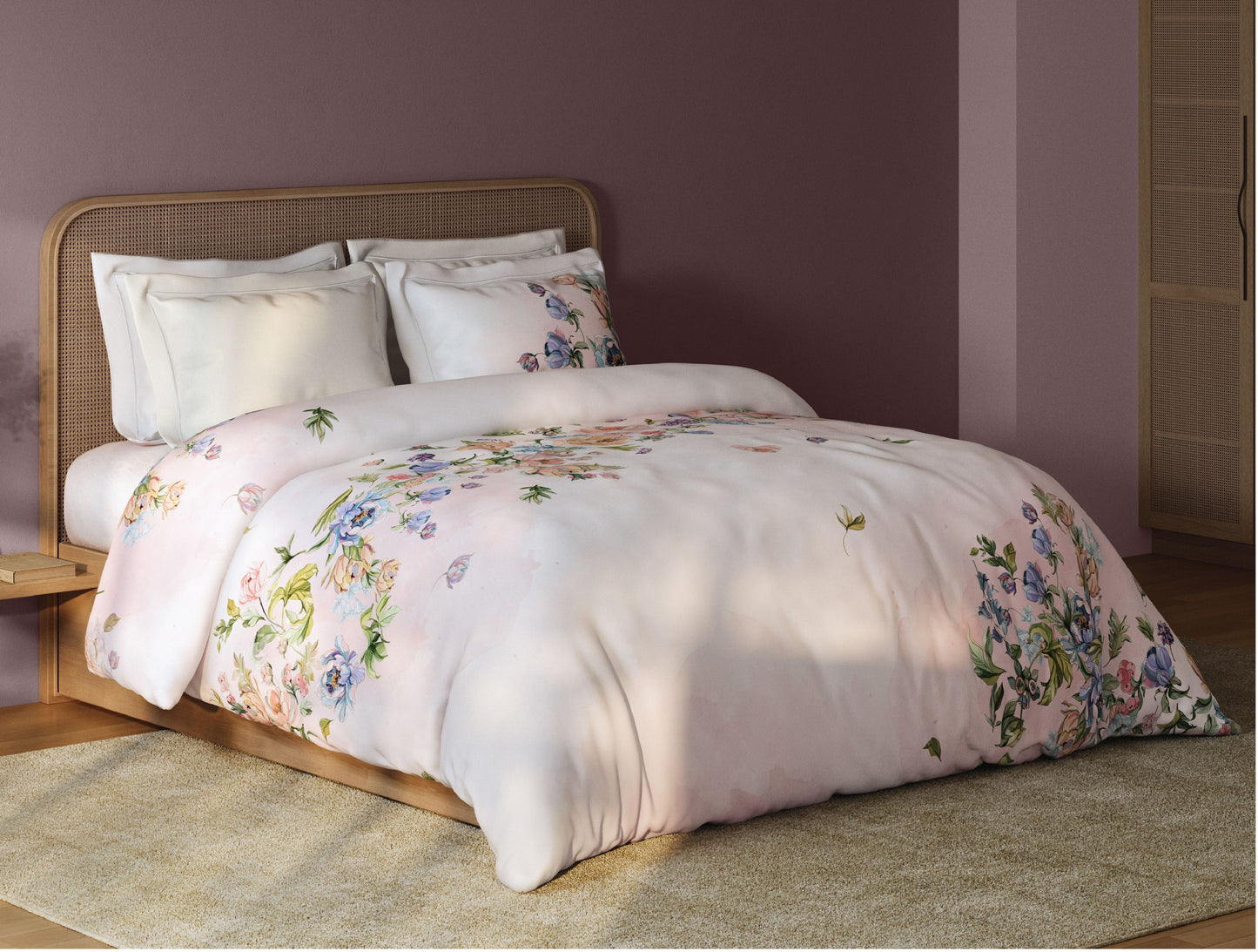 Spaces Sierra Midnight Botanica 100% Hygro Cotton 210 TC Sateen Floral Premium Large Bedsheet with 4 Pillow Covers, White