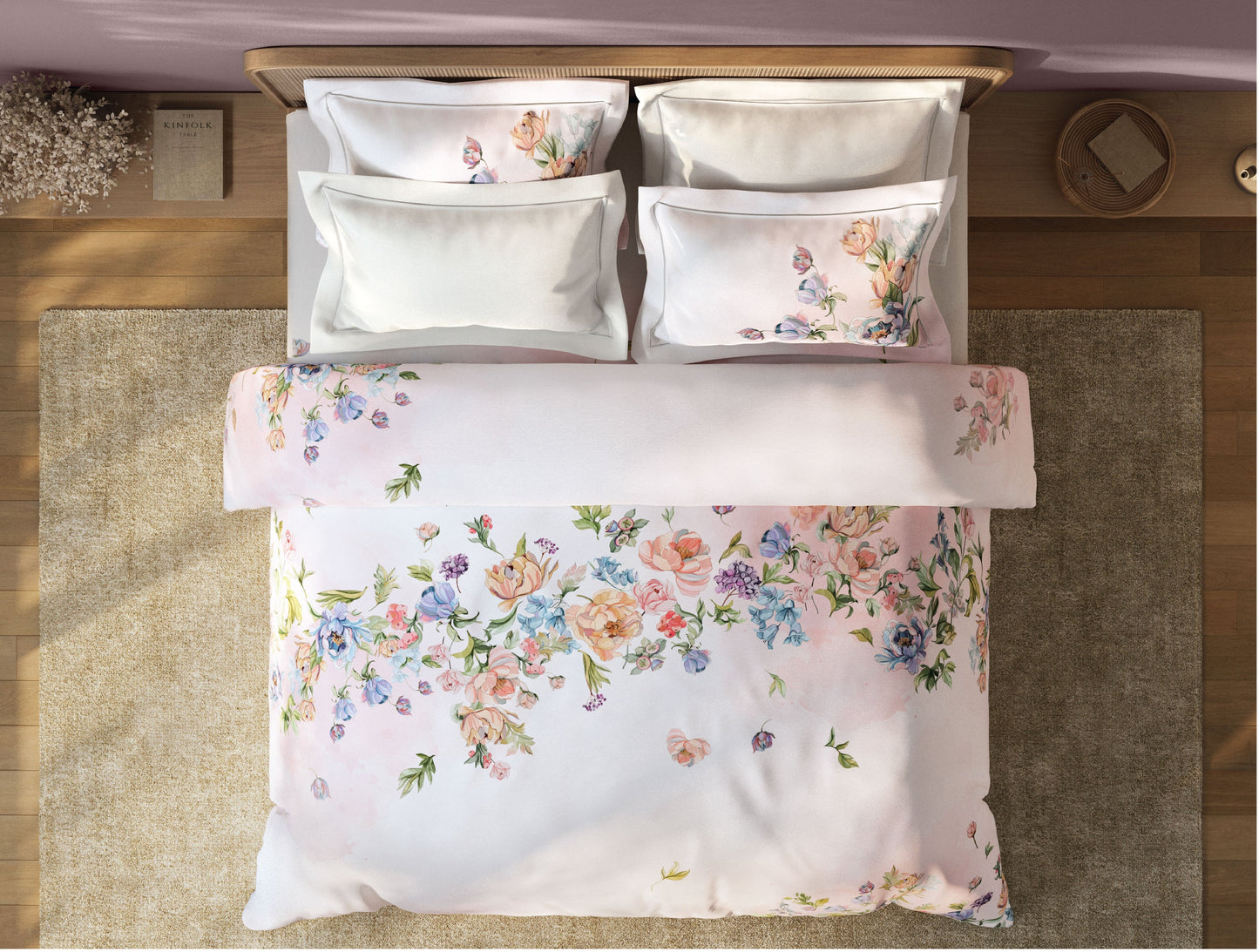 Spaces Sierra Midnight Botanica 100% Hygro Cotton 210 TC Sateen Floral Premium Large Bedsheet with 4 Pillow Covers, White