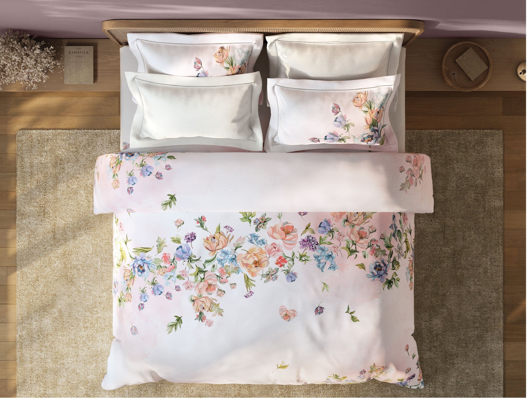 Spaces Sierra Midnight Botanica 100% Hygro Cotton 210 TC Sateen Floral Premium Large Bedsheet with 4 Pillow Covers, White